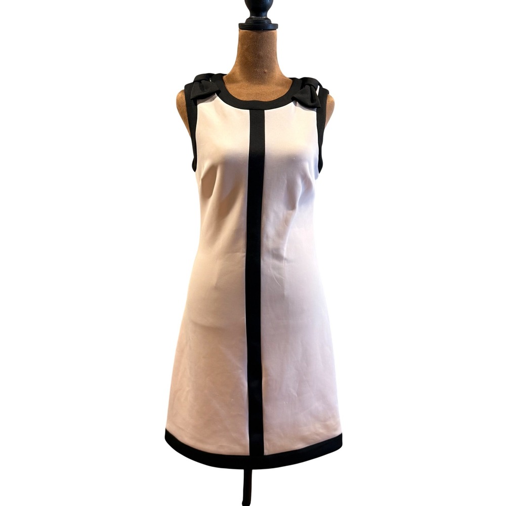Betsey Johnson Shift Dress Womens 2 Pink/Black Bow 60's Mod Colorblock‎ Coquette
